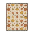 Autumn Pumpkins and Leaves Woven Blanket | Fall Throw