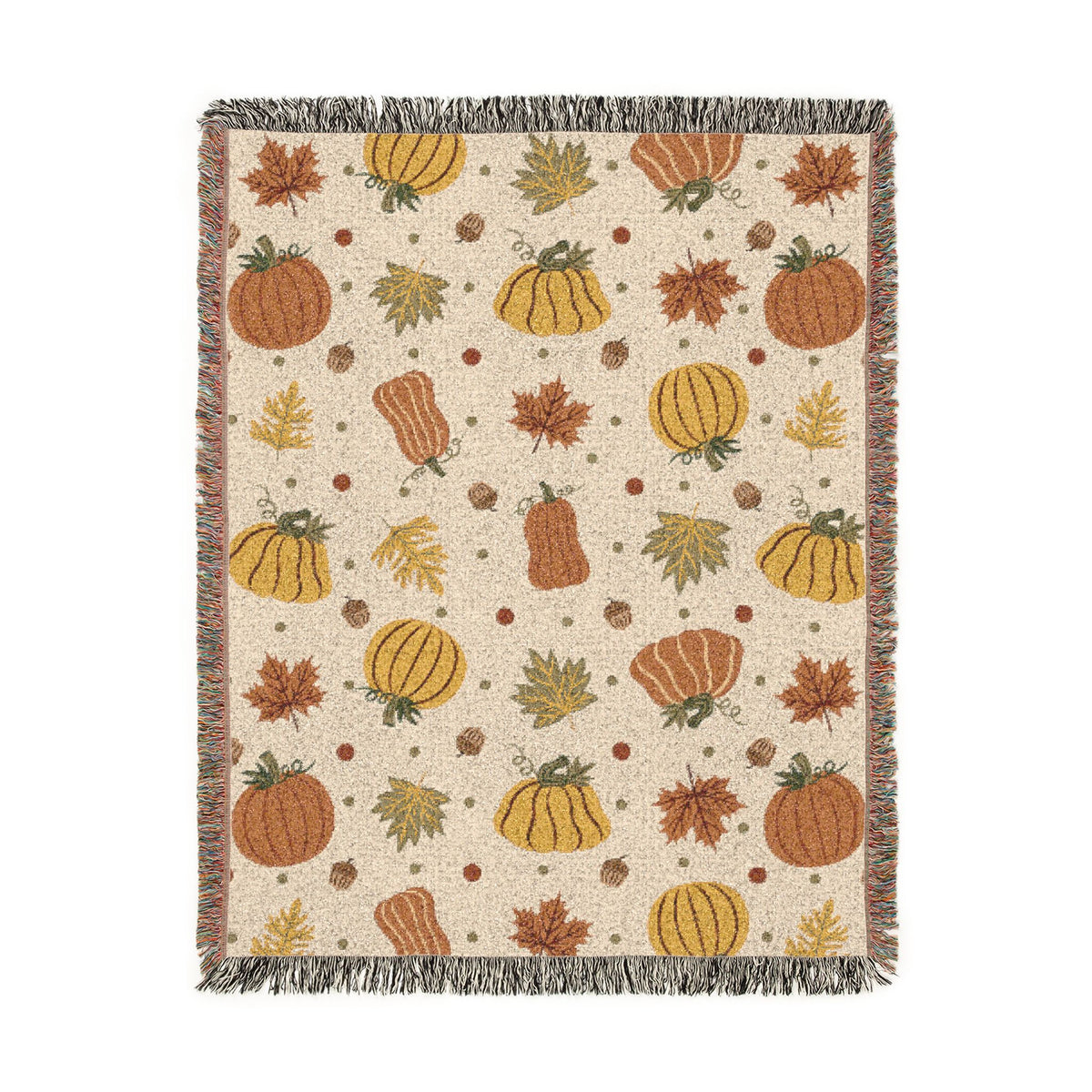 Autumn Pumpkins and Leaves Woven Blanket | Fall Throw