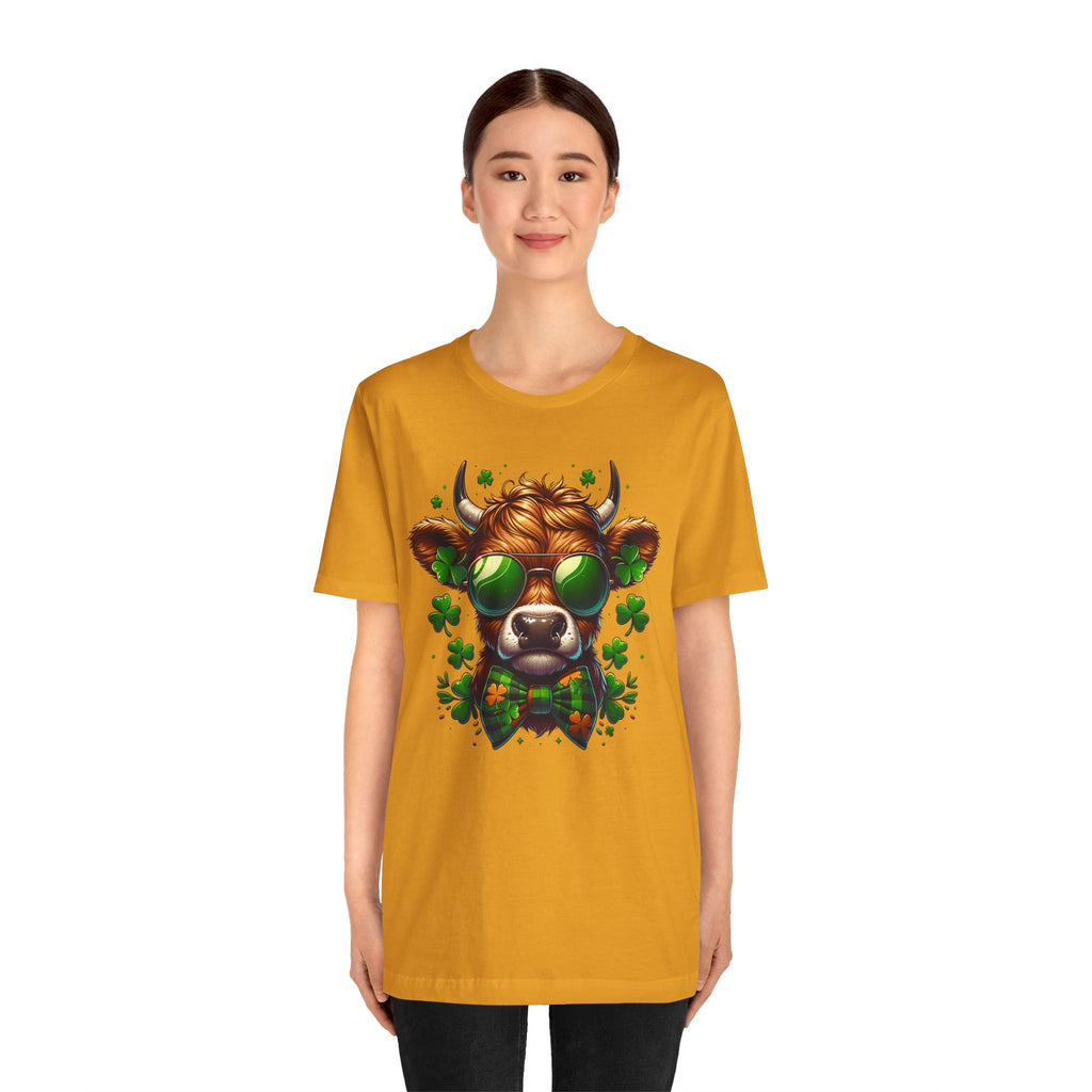 St. Patrick's Cow Illustration Tee | Shamrock Sunglasses Cow T-Shirt