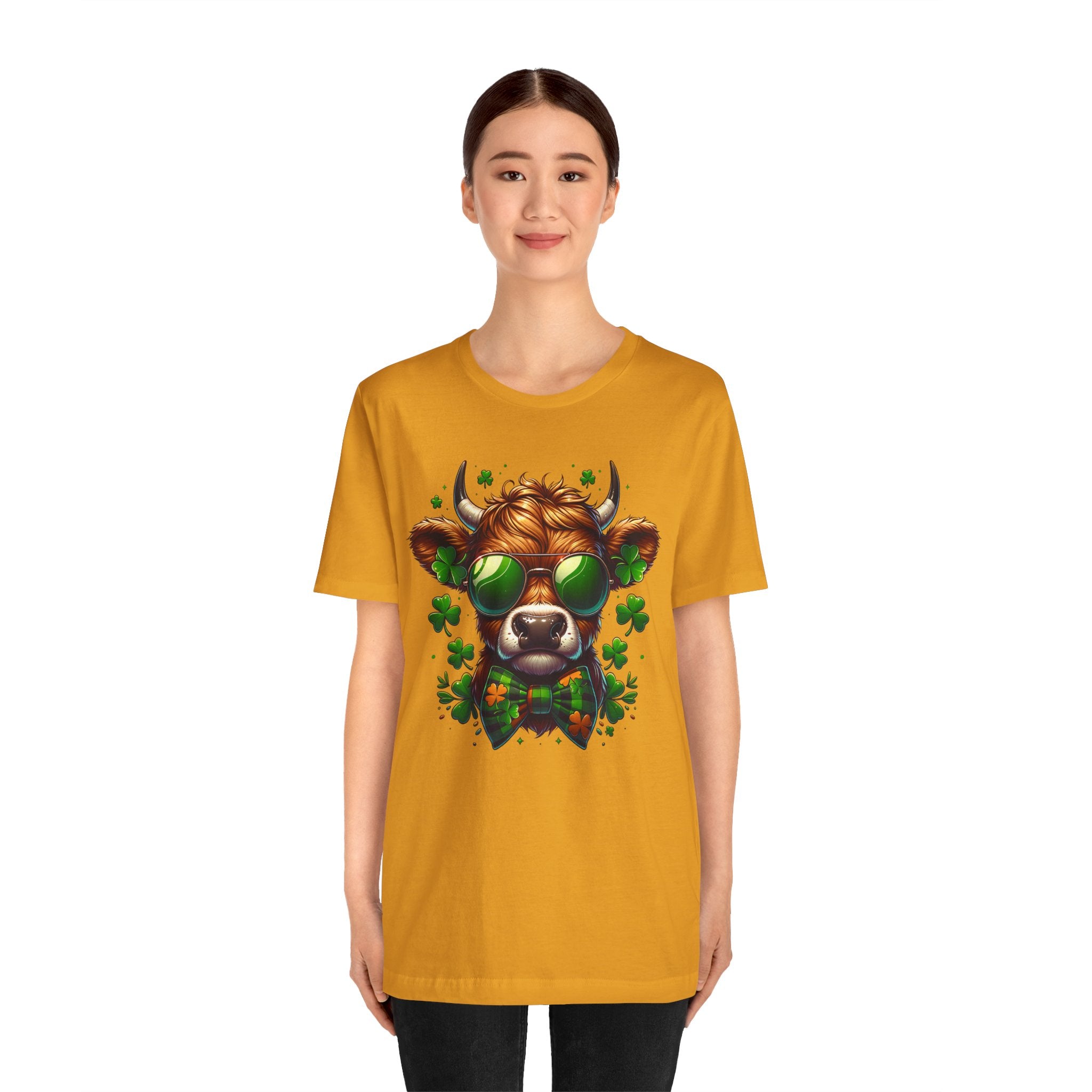 St. Patrick's Cow Illustration Tee | Shamrock Sunglasses Cow T-Shirt