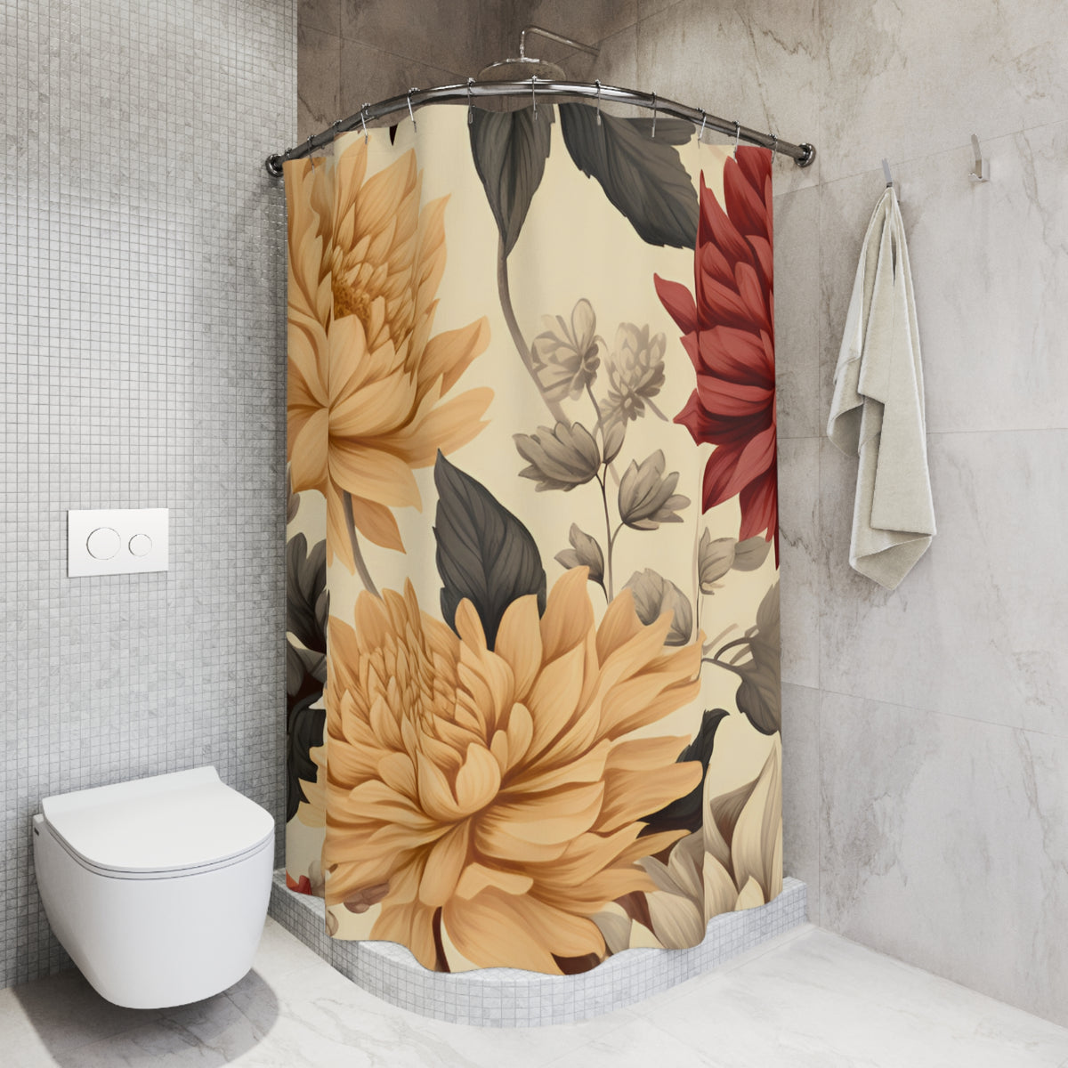 Vintage Chrysanthemum Floral Shower Curtain