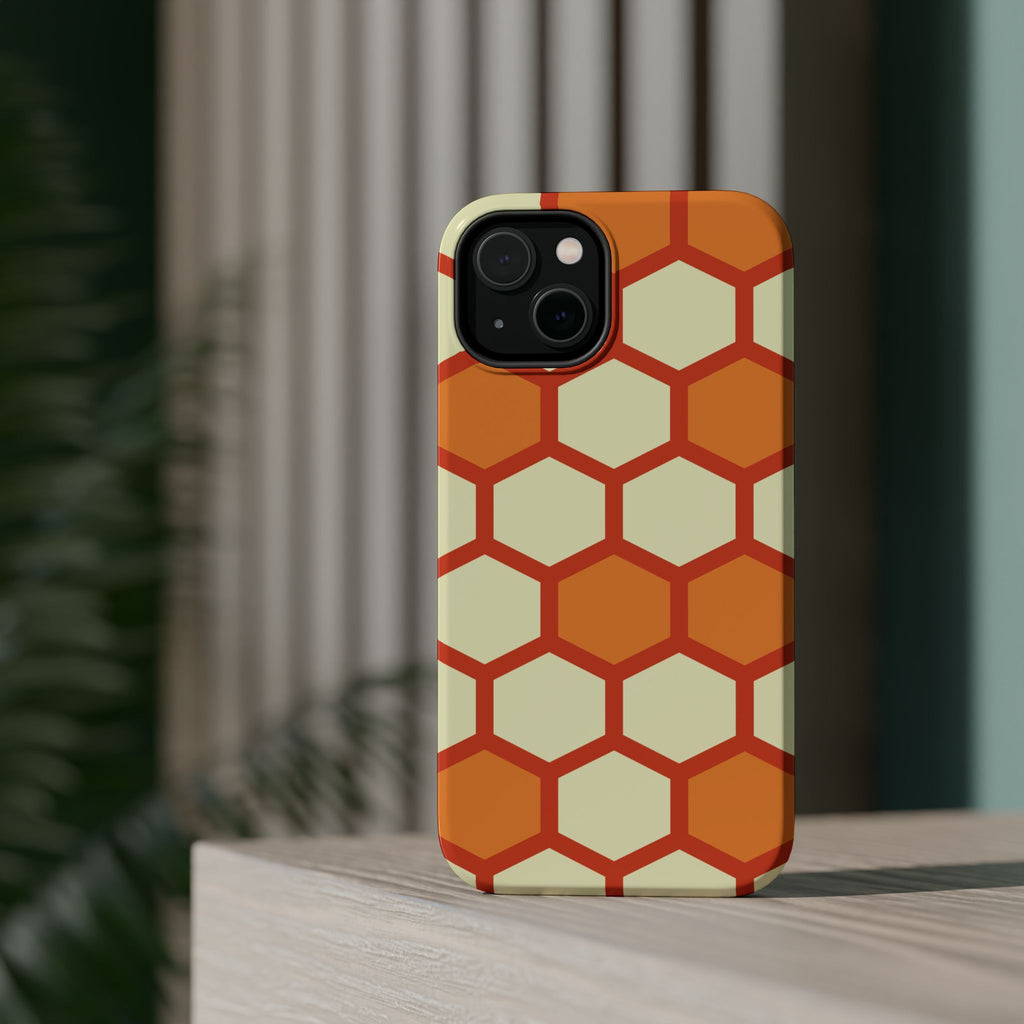 Orange Honeycomb Phone Case | Geometric Hexagon Pattern, Magnetic Impact-Resistant