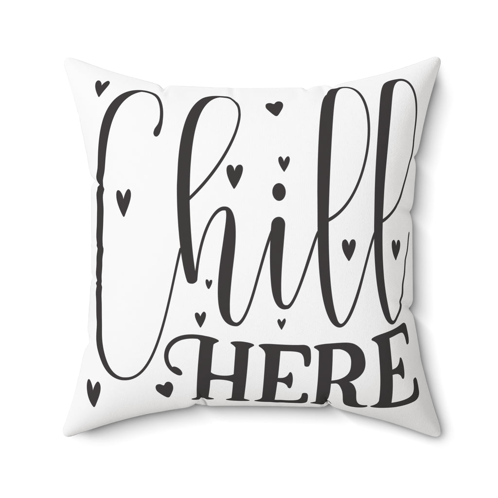Chill Here pillow | Script typography, black hearts, decorative throw pillow