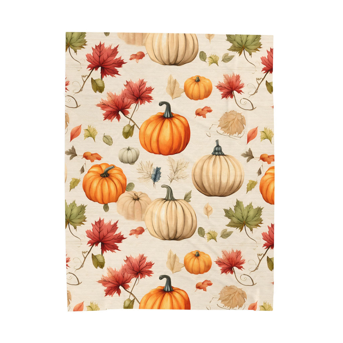 Autumn Pumpkins and Maple Leaves Velveteen Plush Blanket | Fall Harvest Throw