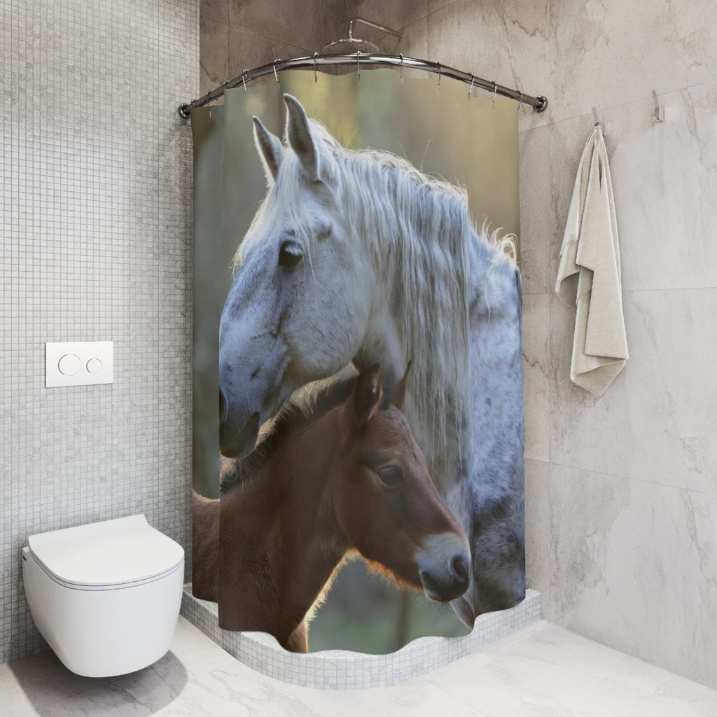 Grey Mare and Foal Shower Curtain | Horse Photography, Rustic Barn Décor