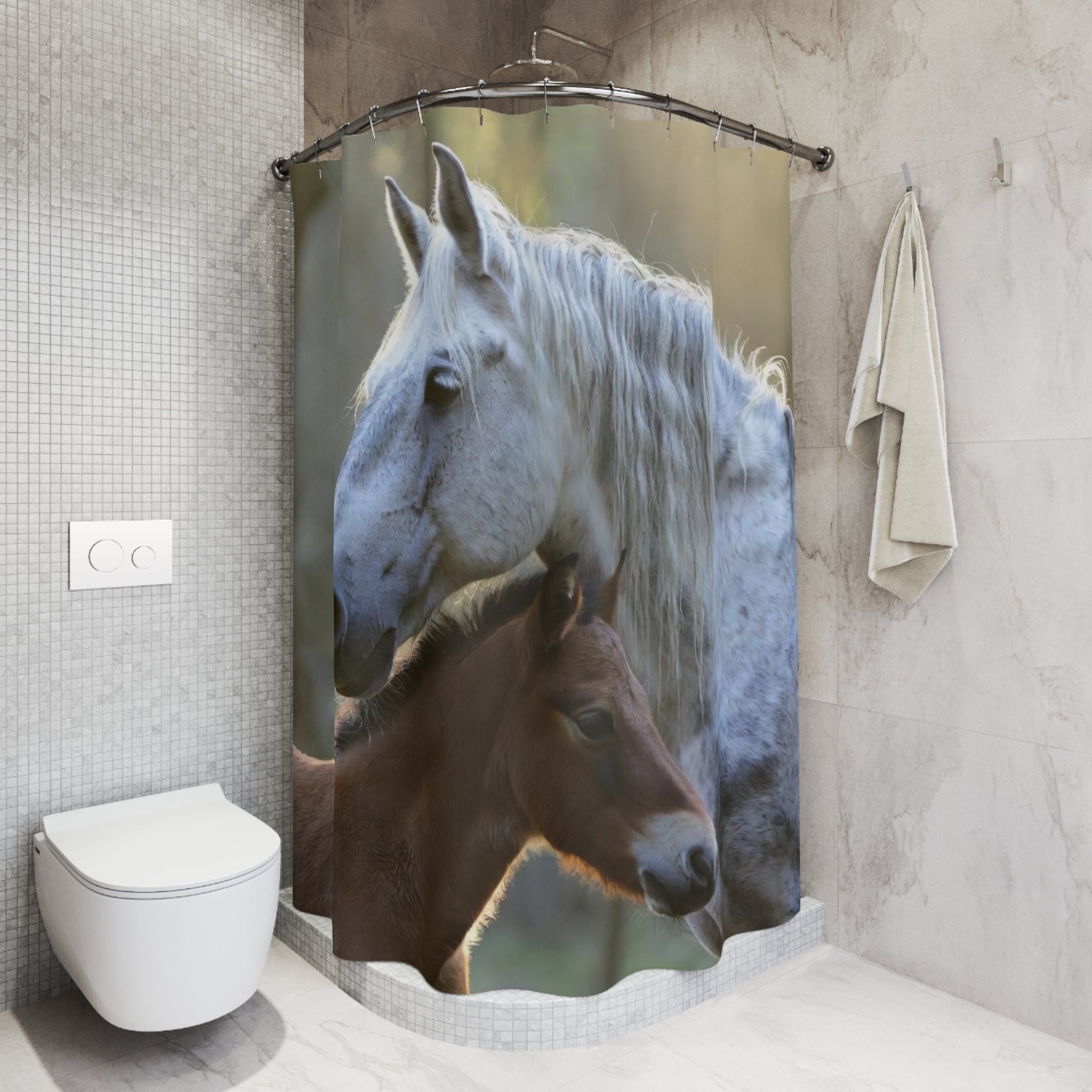 Grey Mare and Foal Shower Curtain | Horse Photography, Rustic Barn Décor