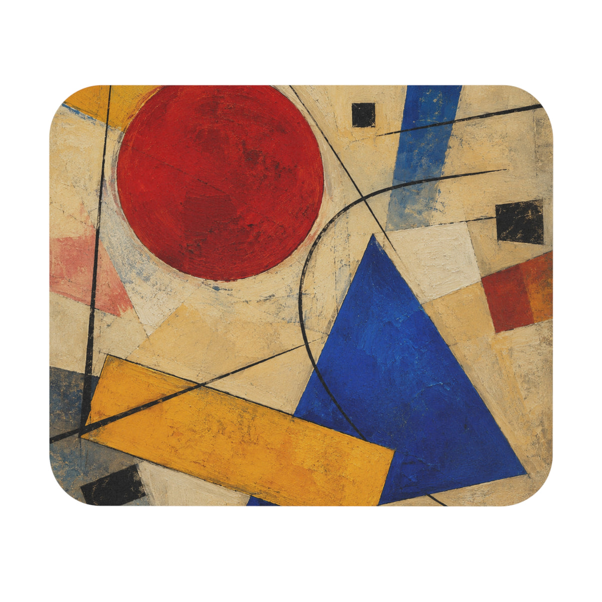 Abstract Geometric Art Mouse Pad | Red Circle Blue Triangle Rectangular Desk Pad