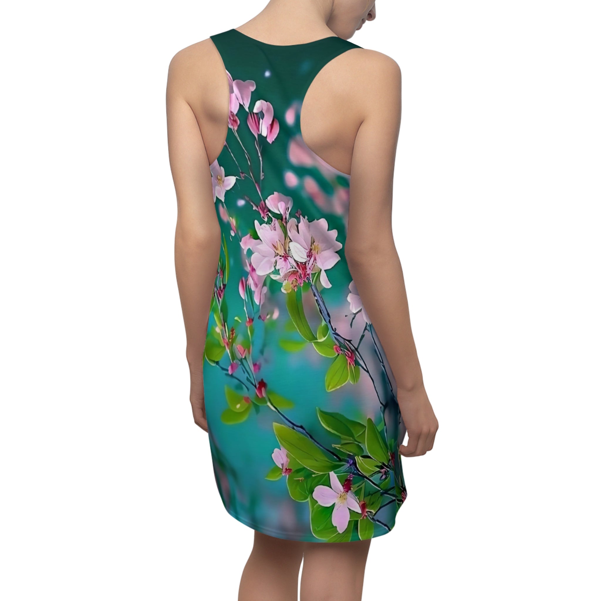 Cherry Blossom Floral Racerback Dress | All-Over Print Spring Flowers