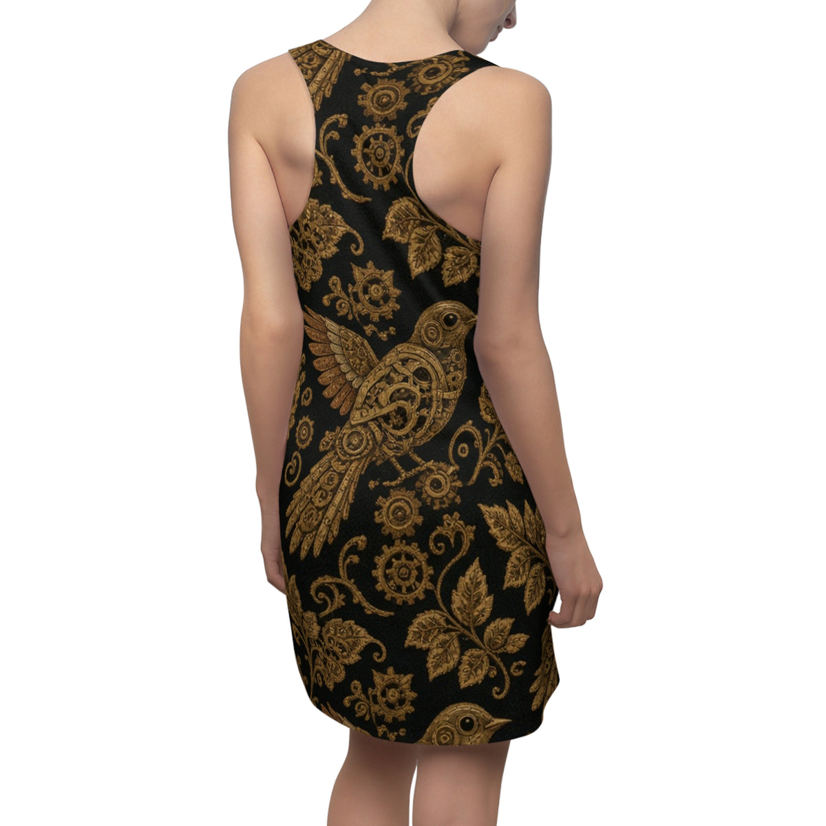 Golden Ornate Bird Racerback Dress | Floral Paisley Pattern