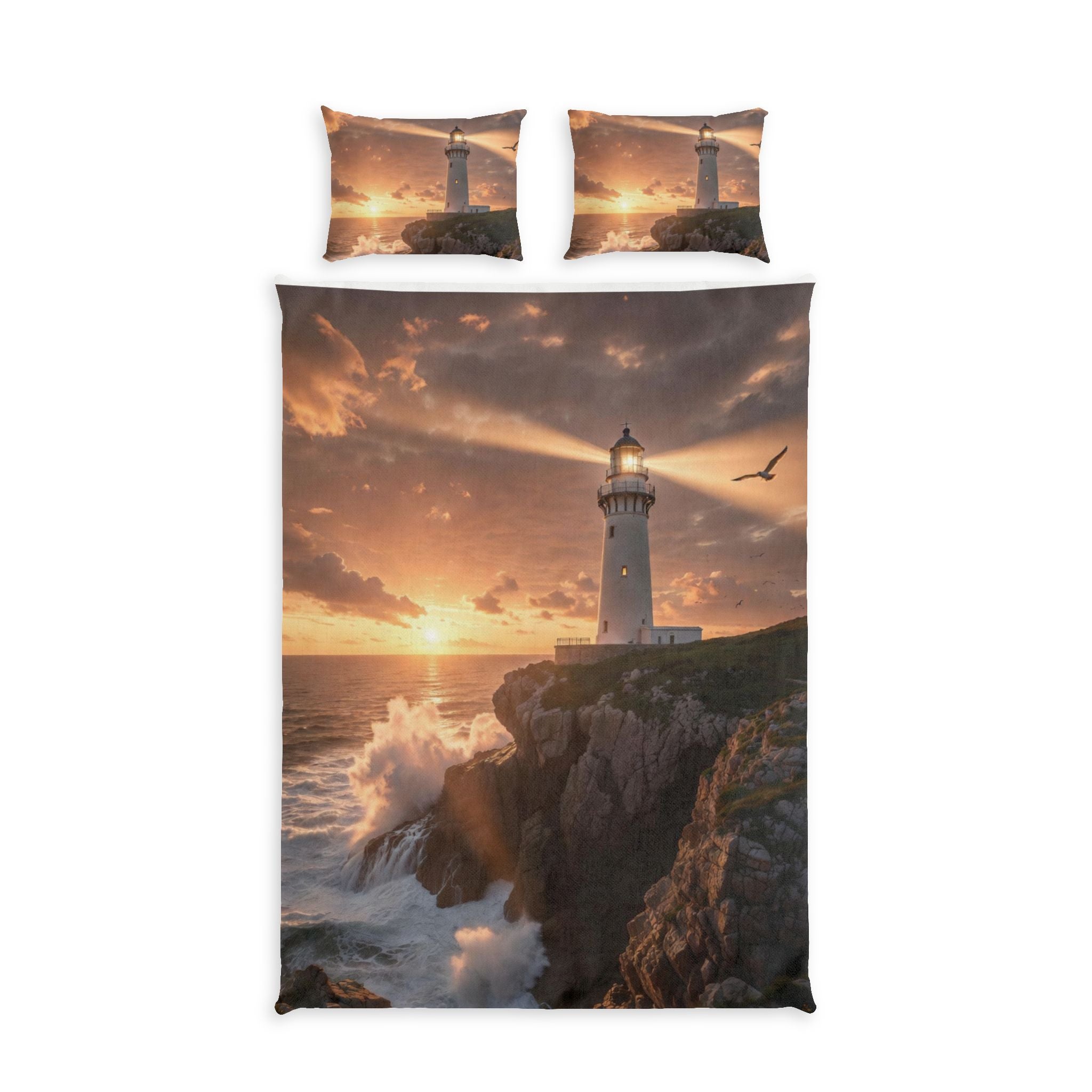 Lighthouse at Sunset Duvet Cover