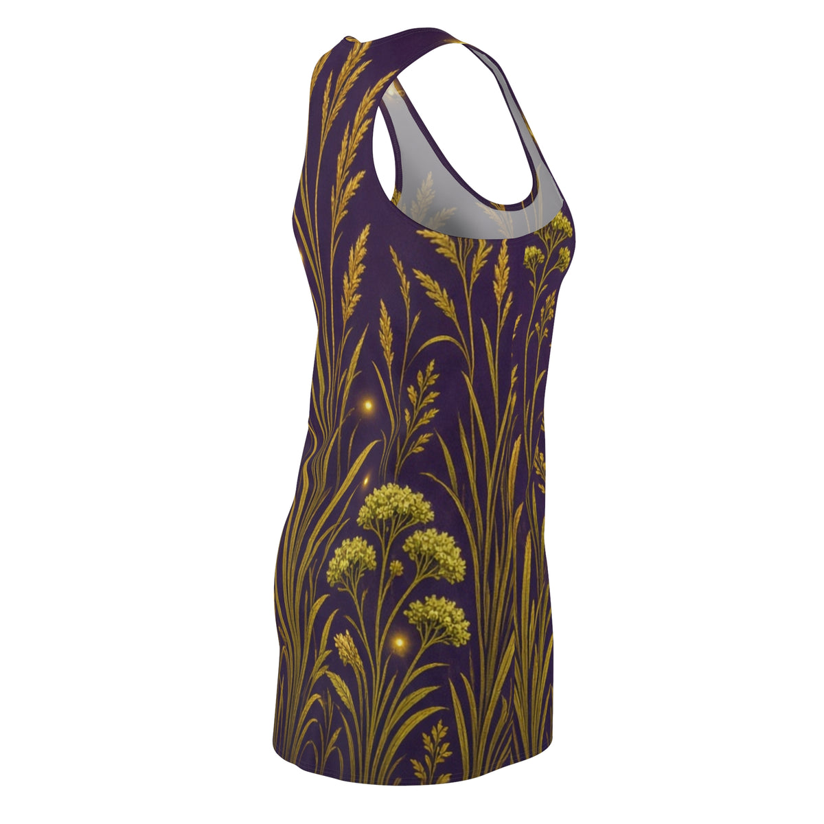 Golden Wildflowers Racerback Dress | Floral Night Meadow AOP