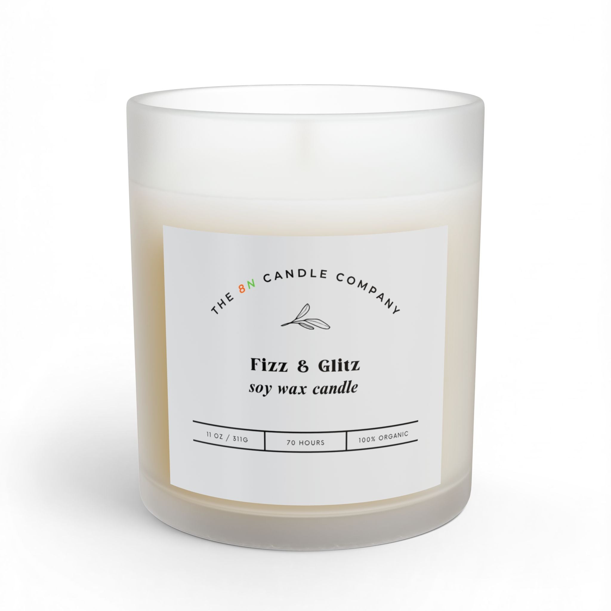 Fizz & Glitz Soy Candle, Glass Candle 11oz | Clean Minimal Label