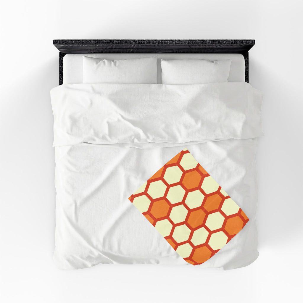 Retro Honeycomb Pattern Velveteen Plush Blanket | Orange Geometric Throw