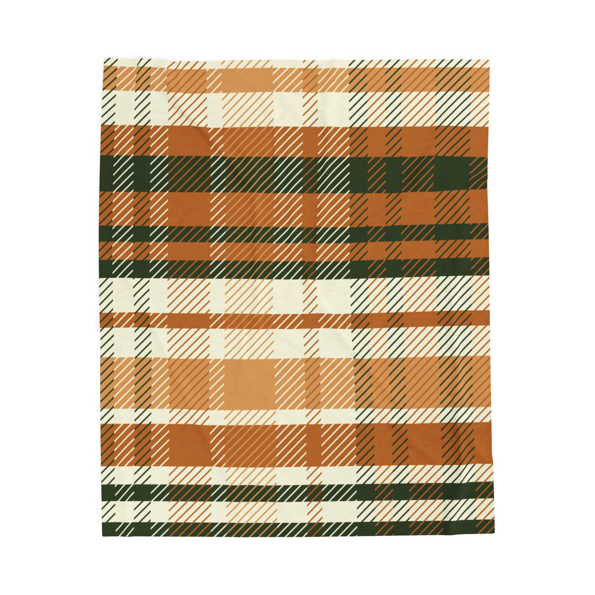Autumn Plaid Velveteen Plush Blanket | Orange Green Buffalo Check