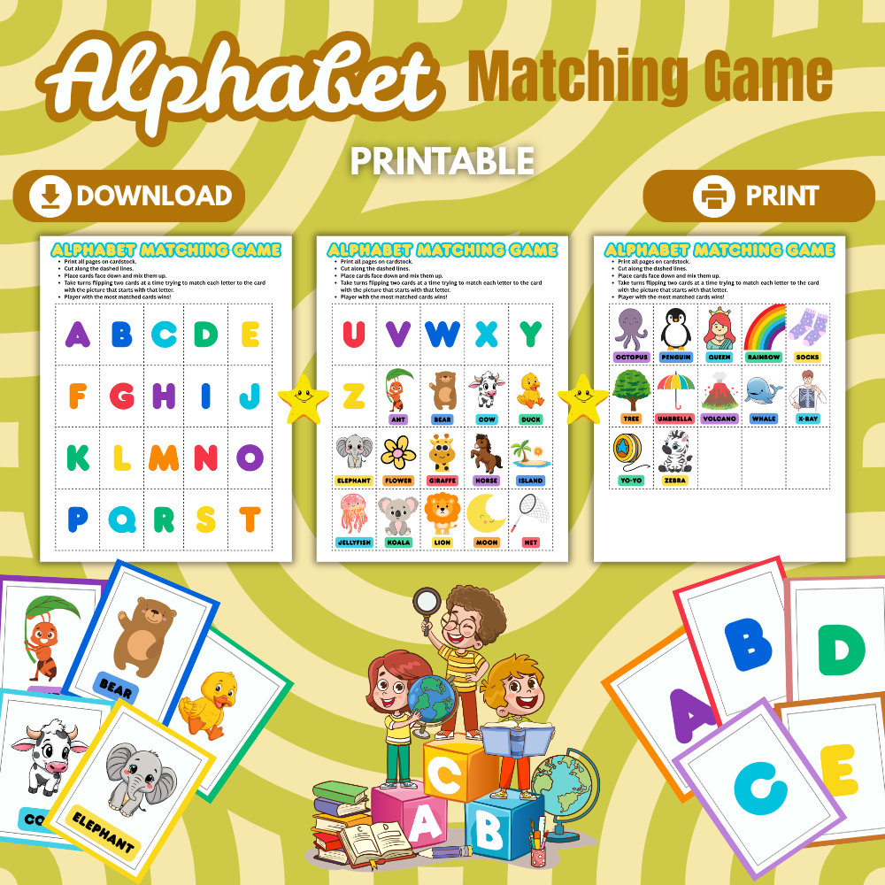 Alphabet Matching Game Printable | Letter Recognition Memory Game | Preschool & Kindergarten Phonics Activity | Fun ABC Matching Cards