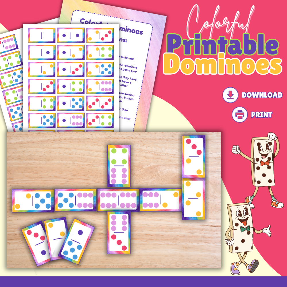 Colorful Dominoes Printable | Rainbow Color Matching Game | Fun Dominoes for Kids | Preschool Color Recognition Activity | Instant Download