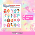 Mermaid Memory Game Printable | Matching Cards for Kids | Cute Mermaid & Ocean Animals Memory Match PDF | Instant Download Ages 3+