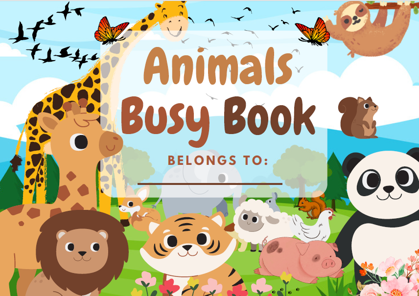 Animal Busy Book PDF Printable | Preschool Learning Activities | Farm Zoo Jungle Animals Tracing Counting Matching | Instant Download