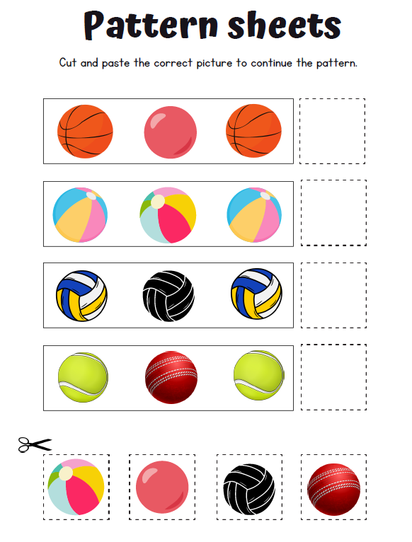 Pattern Sheets Cut & Paste Workbook | 50 Pages Printable PDF | ABAB Patterns, Logic Activities | Preschool Kindergarten Fine Motor Skills