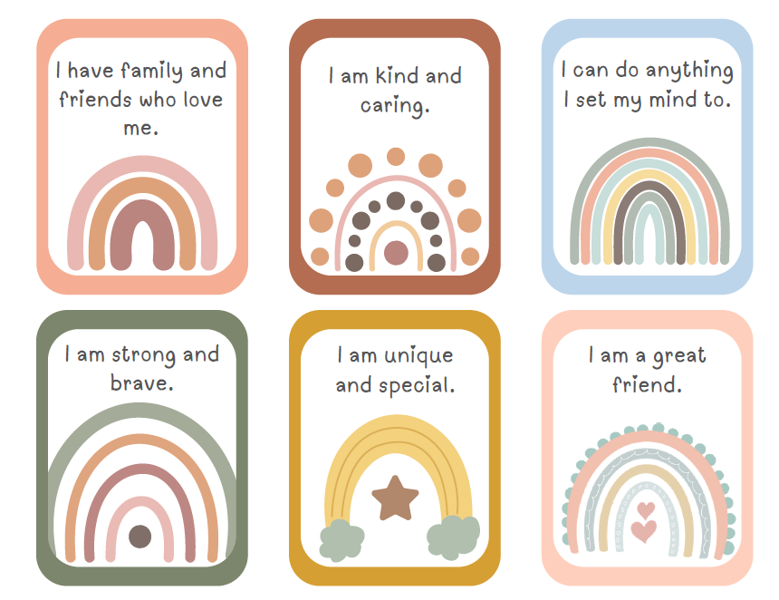 Positive Affirmation Cards for Kids | 78 Printable Rainbow Cards PDF | Daily Affirmations, Growth Mindset | Boho Classroom & Homeschool