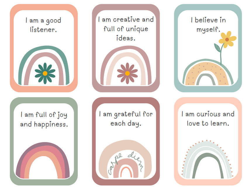 Positive Affirmation Cards for Kids | 78 Printable Rainbow Cards PDF | Daily Affirmations, Growth Mindset | Boho Classroom & Homeschool