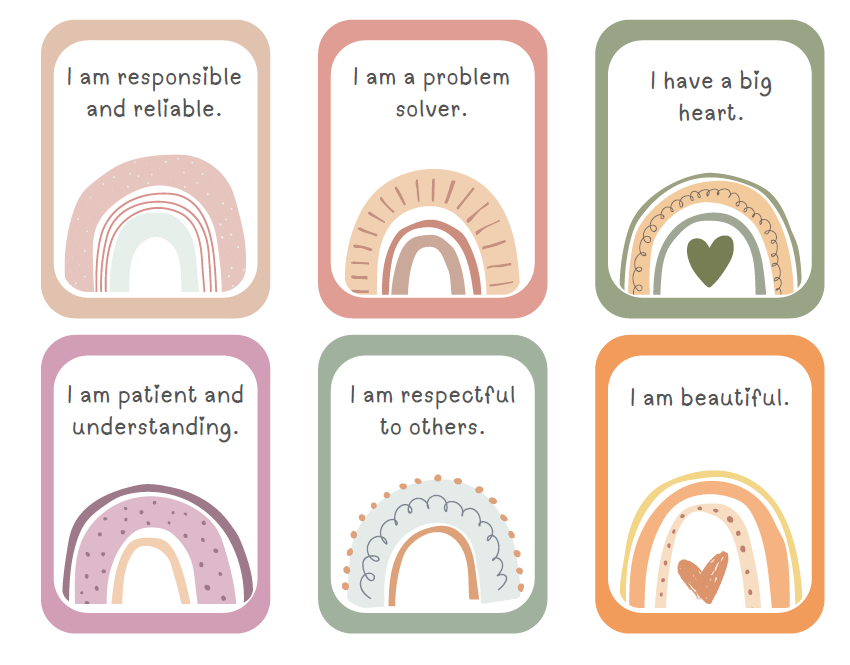 Positive Affirmation Cards for Kids | 78 Printable Rainbow Cards PDF | Daily Affirmations, Growth Mindset | Boho Classroom & Homeschool