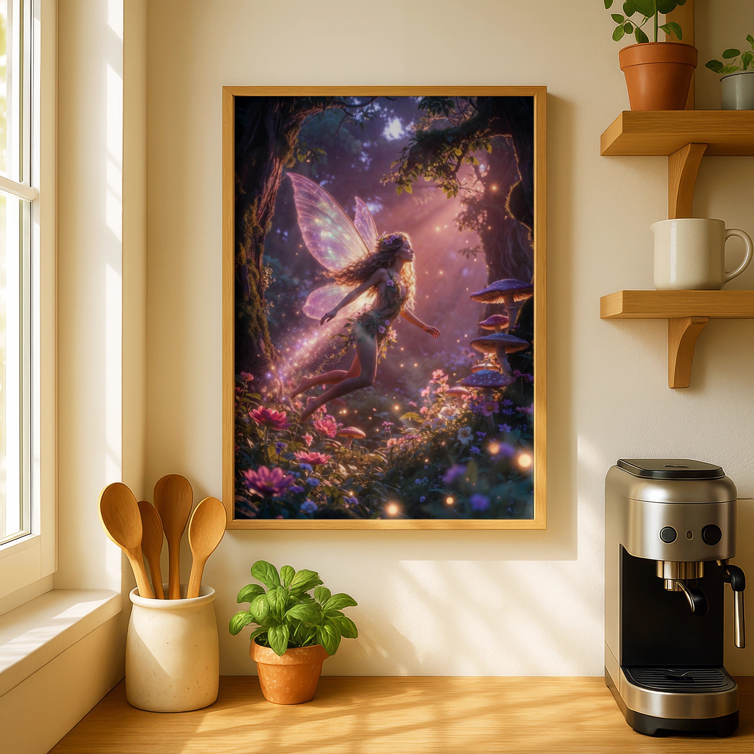 Fairy Forest Magic Poster, Enchanted Woodland Wall Art, Fantasy Fairy Print, Mushroom Glowing