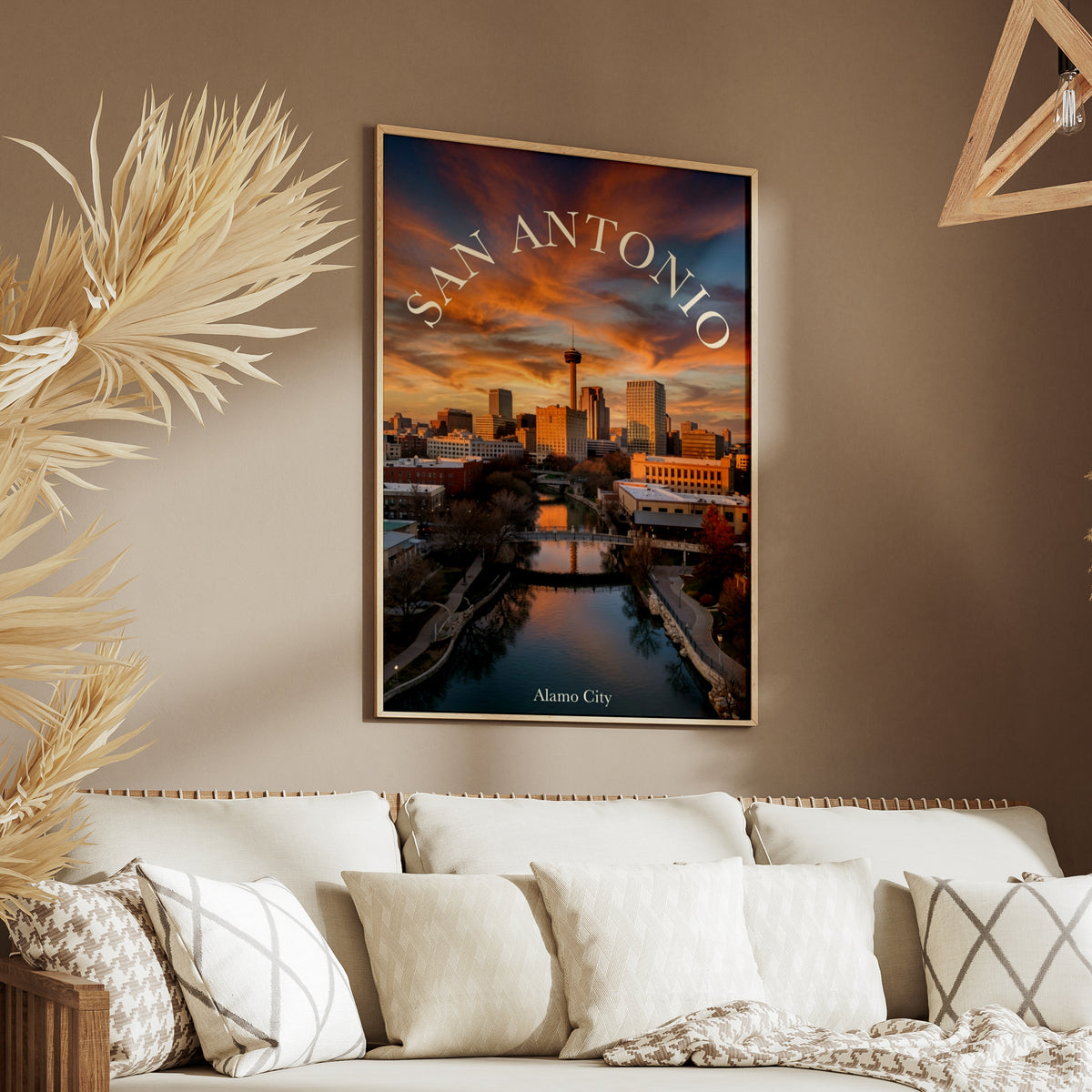 San Antonio Skyline Poster, Alamo City Texas Wall Art, River Walk Sunset Print, TX Gift