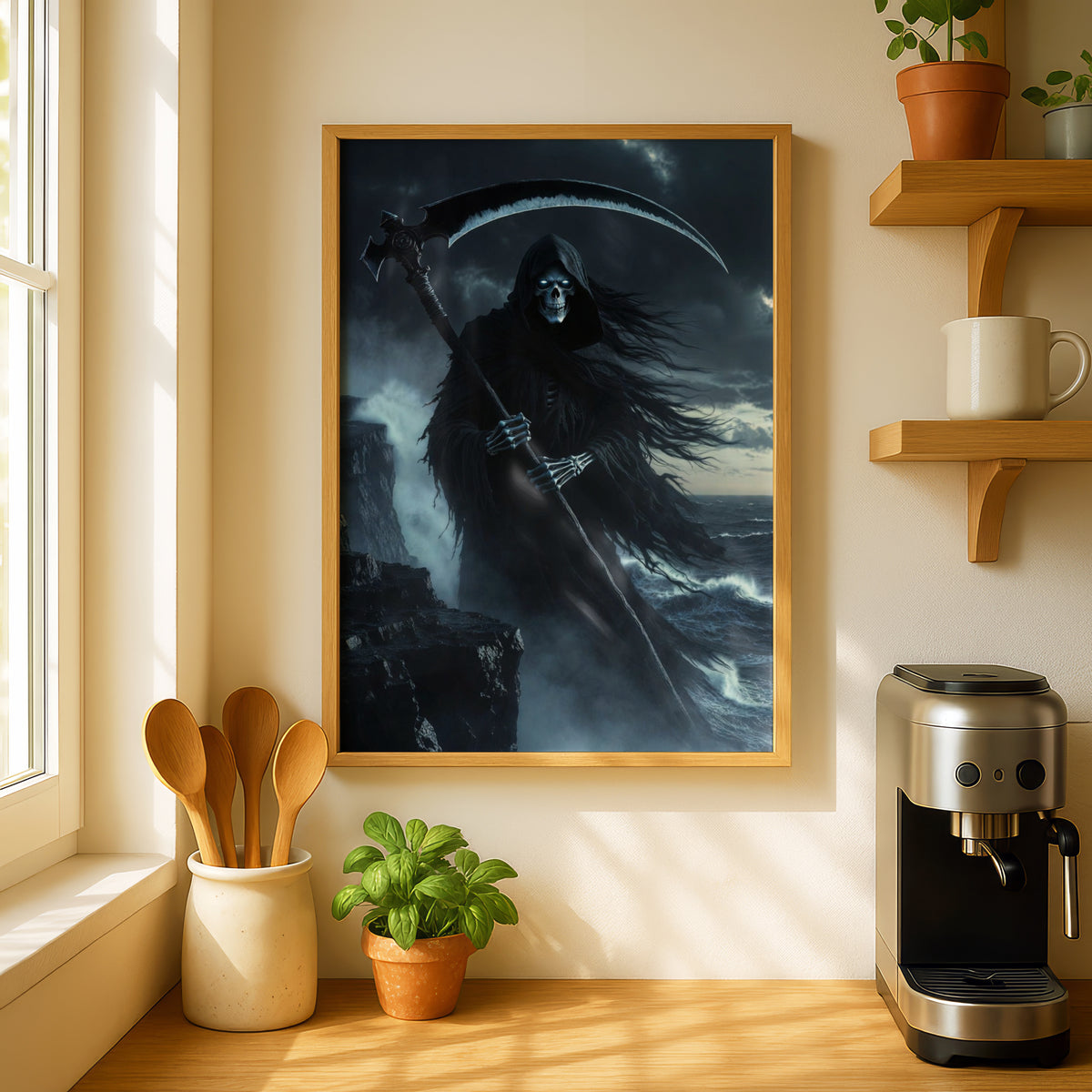 Grim Reaper Poster, Dark Fantasy Wall Art, Death Scythe Print, Gothic Horror Skull Decor