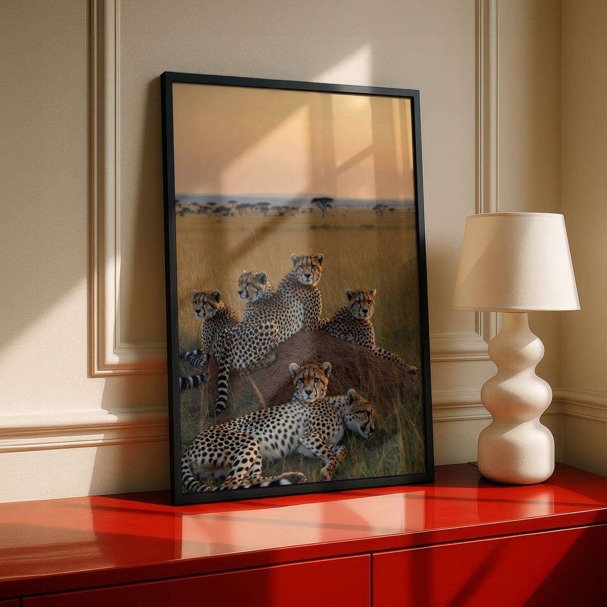 Cheetah Group on Savanna Poster, African Wildlife Wall Art, Safari Animal Print