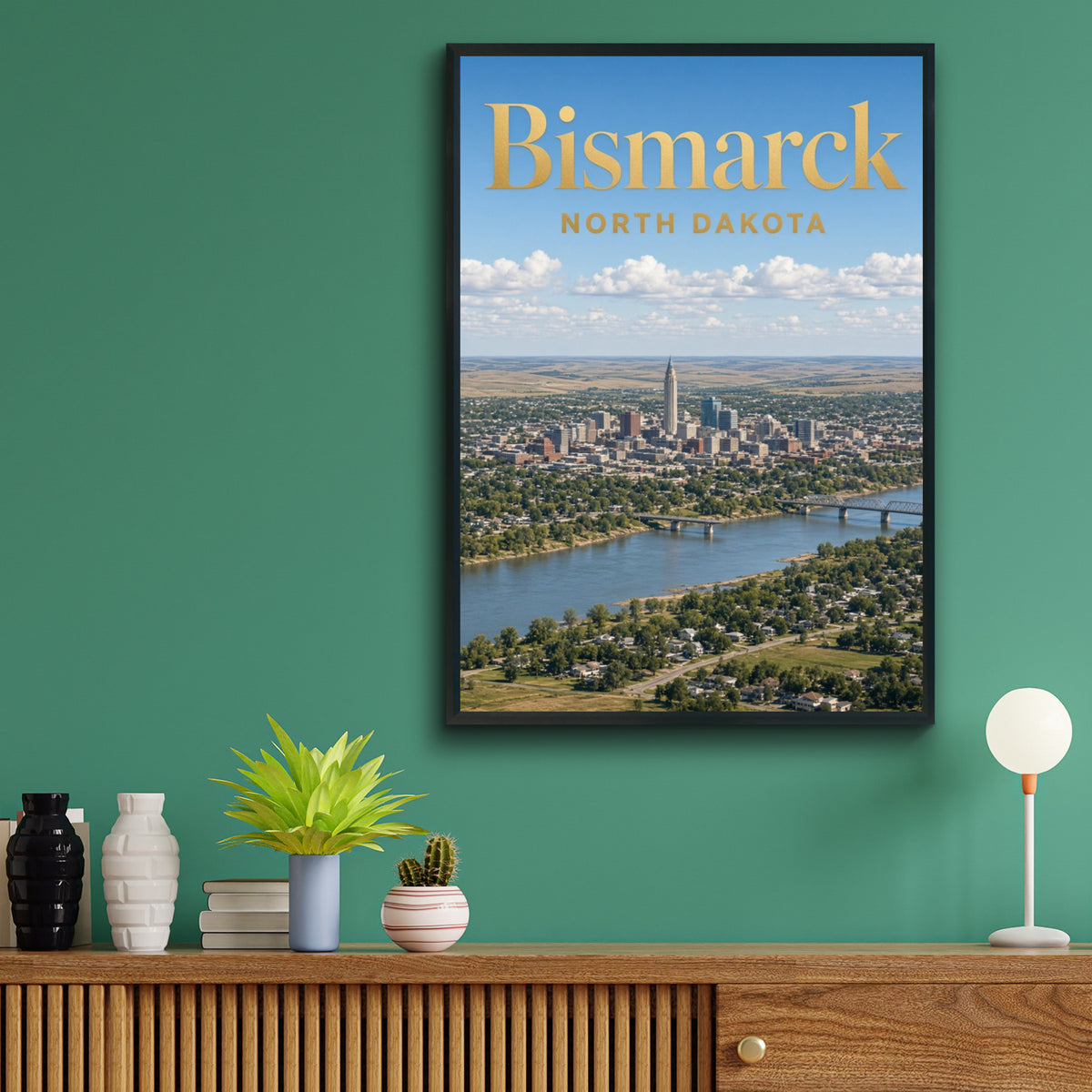 Bismarck North Dakota Poster, City Skyline Wall Art, Missouri River Print, ND Gift