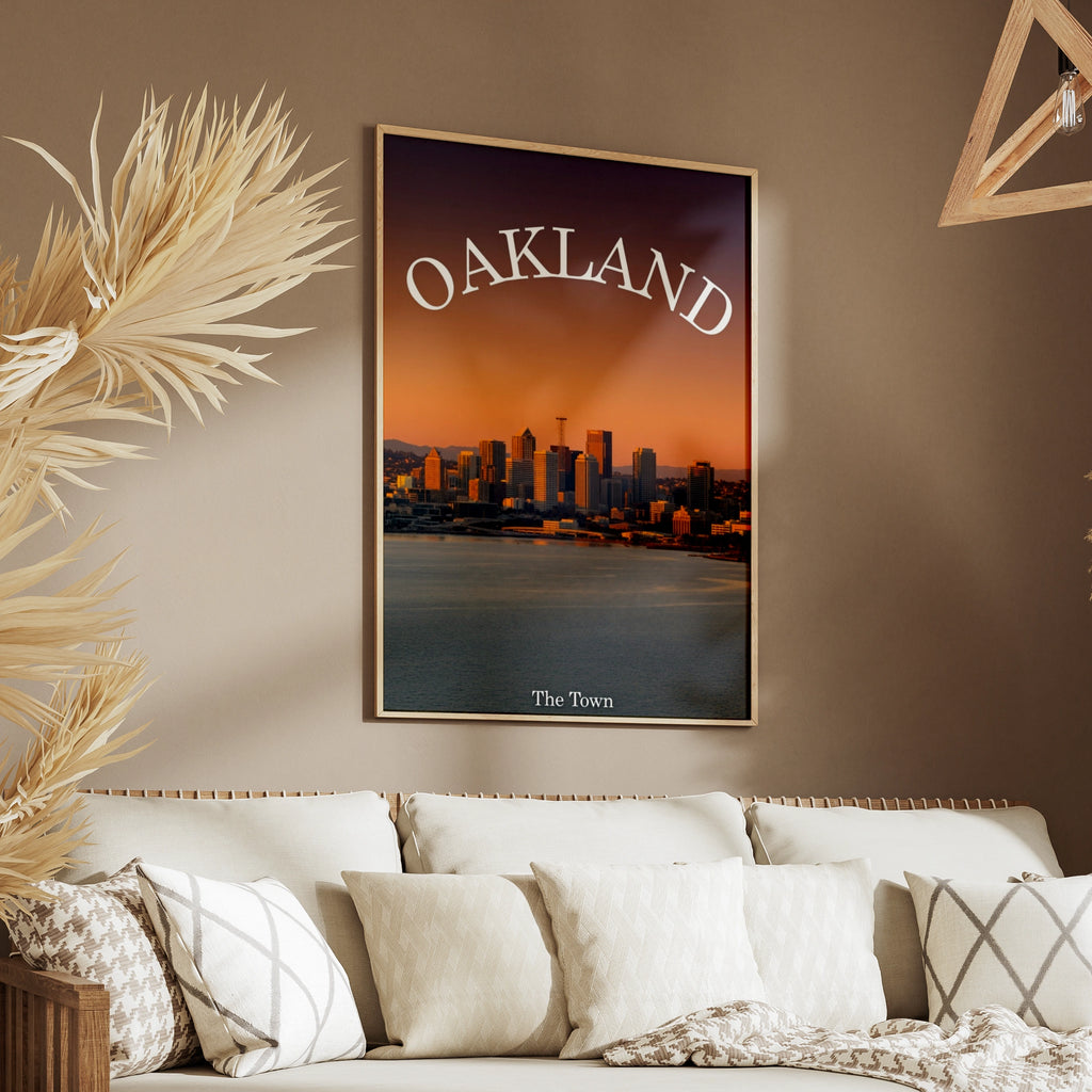 Oakland California Skyline Poster, The Town Sunset City Wall Art Print