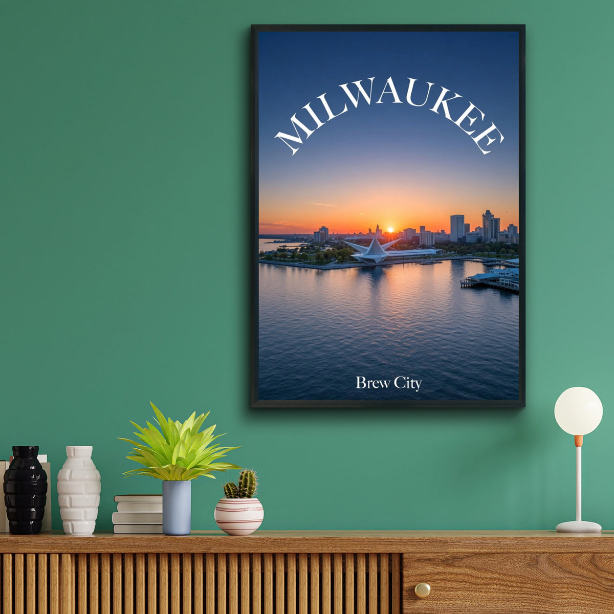 Milwaukee Poster, Brew City Skyline Sunset Wall Art, Lake Michigan Wisconsin Print