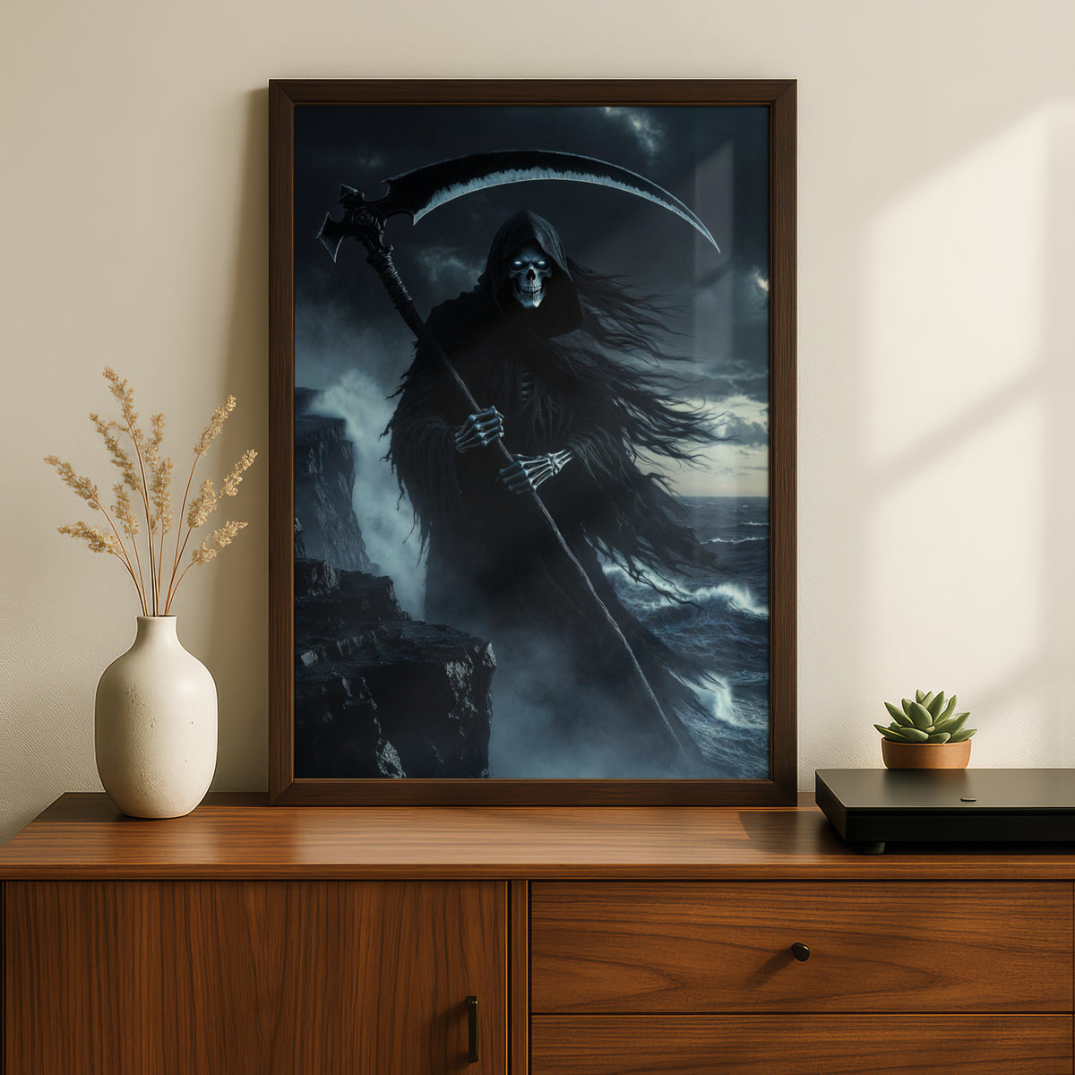 Grim Reaper Poster, Dark Fantasy Wall Art, Death Scythe Print, Gothic Horror Skull Decor