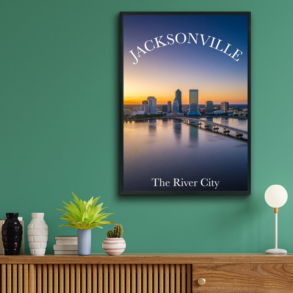 Jacksonville Florida Skyline Poster, River City Sunset Wall Art, FL City Print