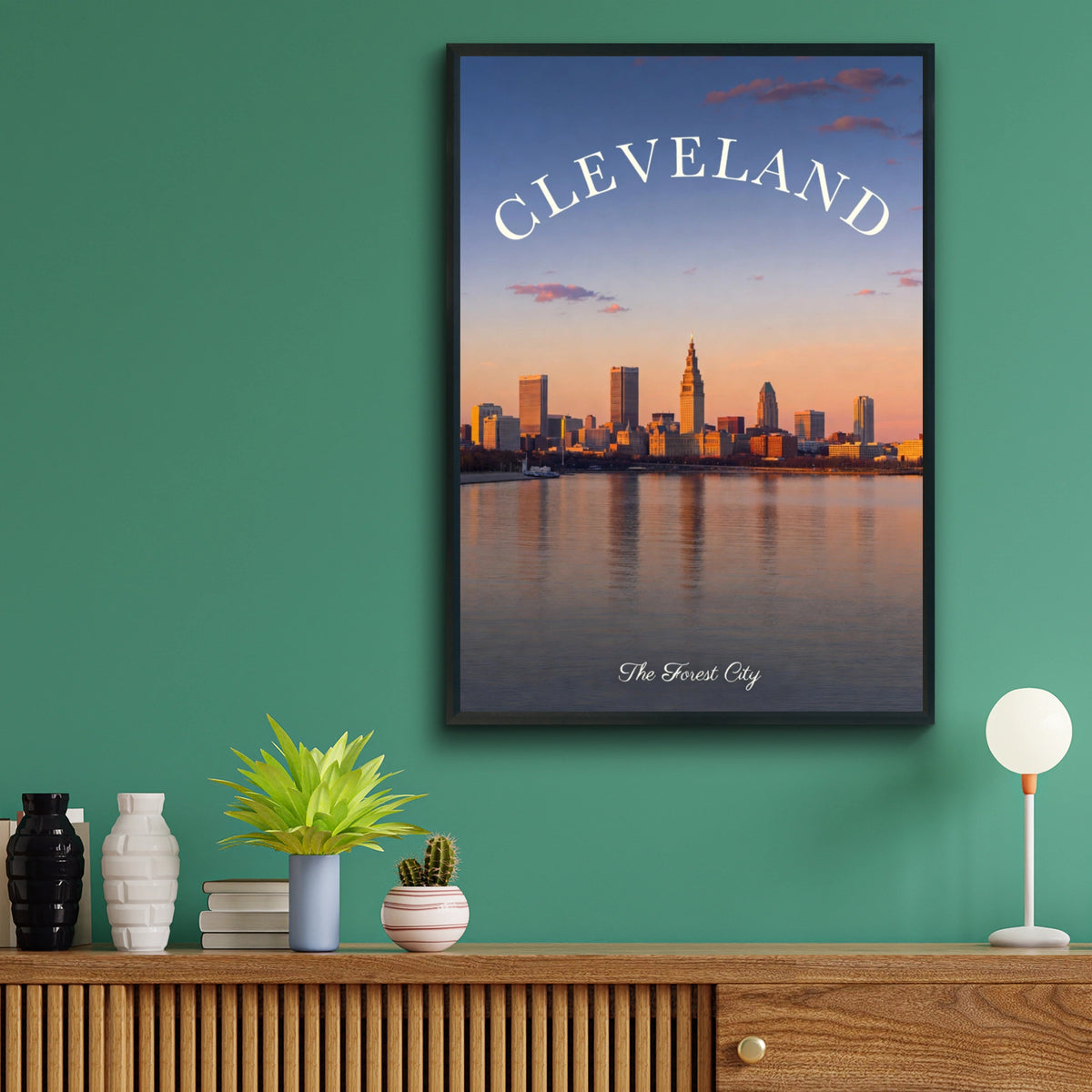 Cleveland Skyline Poster, The Forest City Ohio Wall Art, Lake Erie Sunset Print