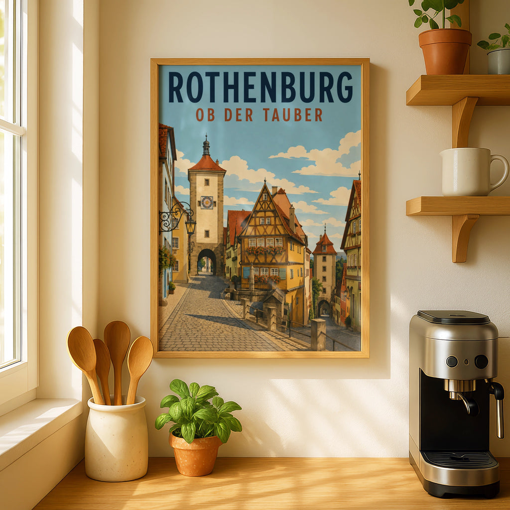 Rothenburg ob der Tauber Poster, Germany Travel Wall Art, Vintage Bavaria Print
