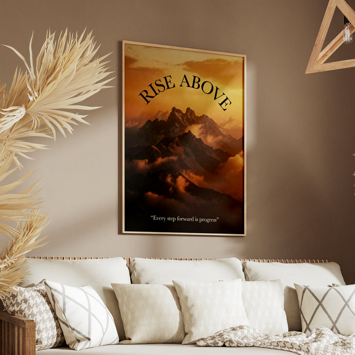 Rise Above Motivational Mountain Poster, Sunset Quote Wall Art, Inspirational Print for Home or