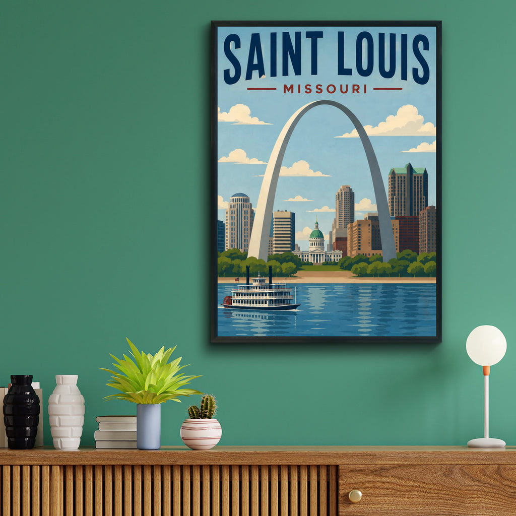 Saint Louis Missouri Poster, Gateway Arch Retro Travel Print, St Louis Skyline Wall Art