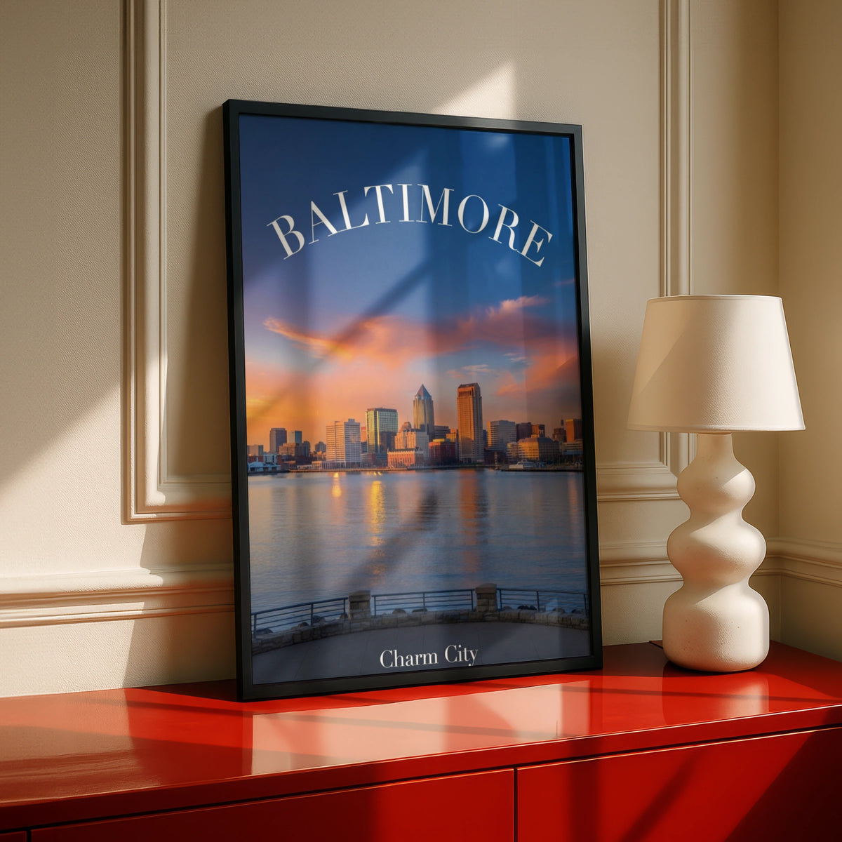 Baltimore Skyline Poster, Charm City Sunset Wall Art, Maryland cityscape print