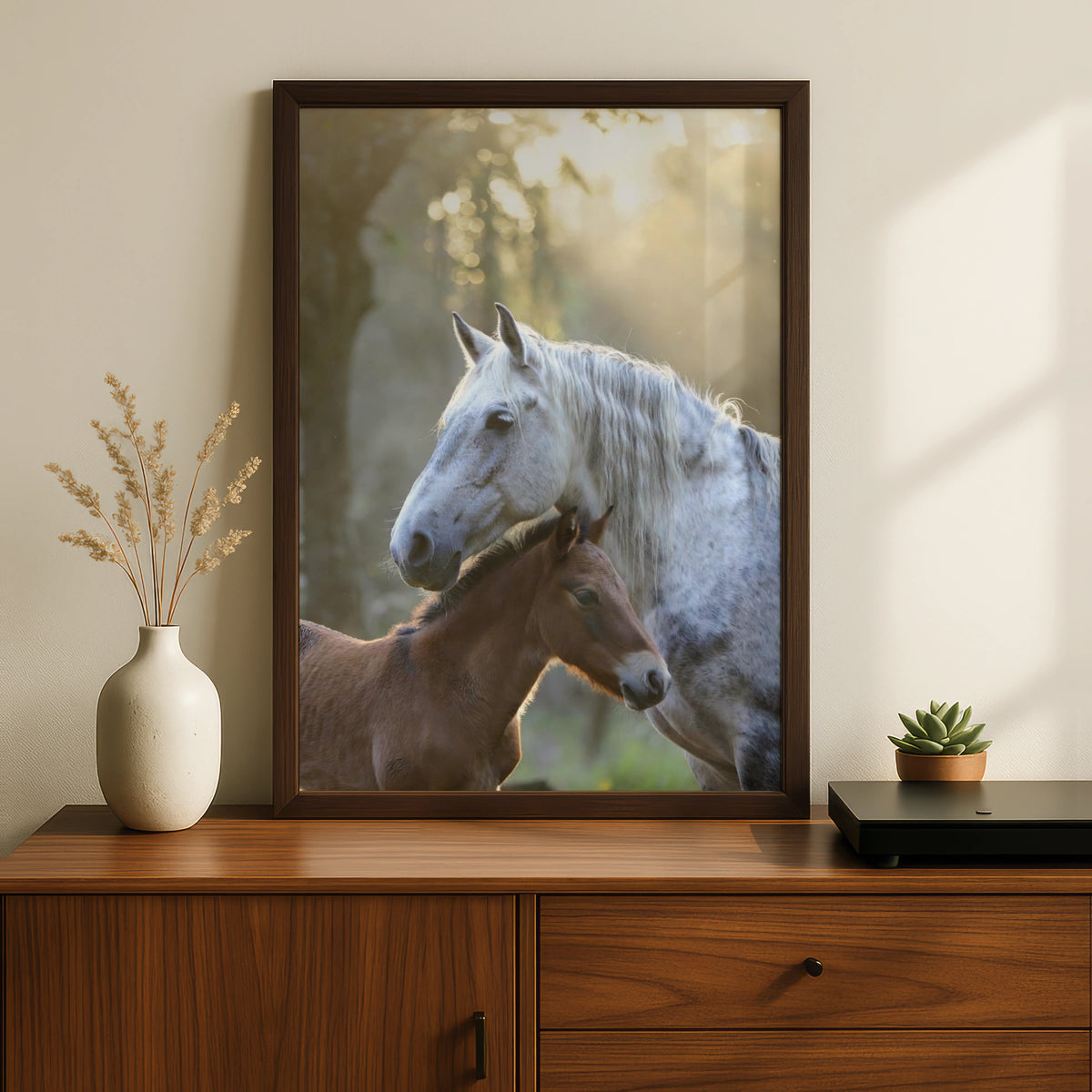 Mare and Foal Horse Poster, Dapple Gray Horse Wall Art, Mother Baby Horse Print