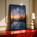 St. Paul Minnesota Skyline Poster, Capitol Building Mississippi River Sunset Wall Art Print