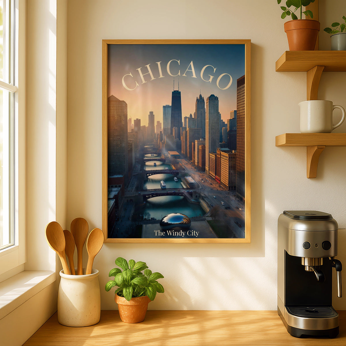 Chicago Skyline Poster, The Windy City Wall Art, Chicago River Print, Illinois