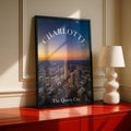 Charlotte North Carolina Skyline Poster, Queen City Aerial Sunset Wall Art Print