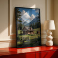 Mountain Cabin Poster, Rustic Log Cabin Wall Art, Nature Landscape Print, Wilderness Decor