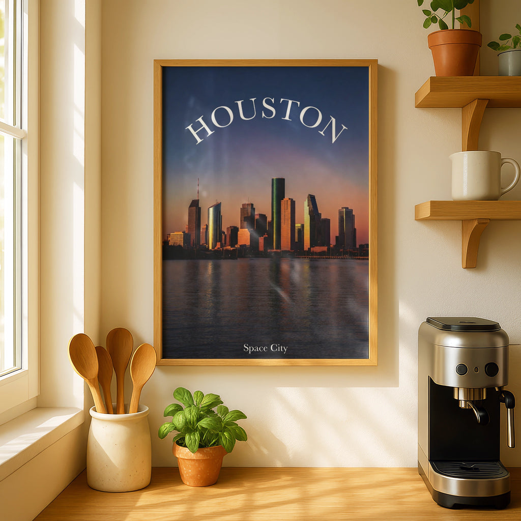 Houston Skyline Poster, Space City Texas Wall Art, Sunset Downtown Print, City Decor