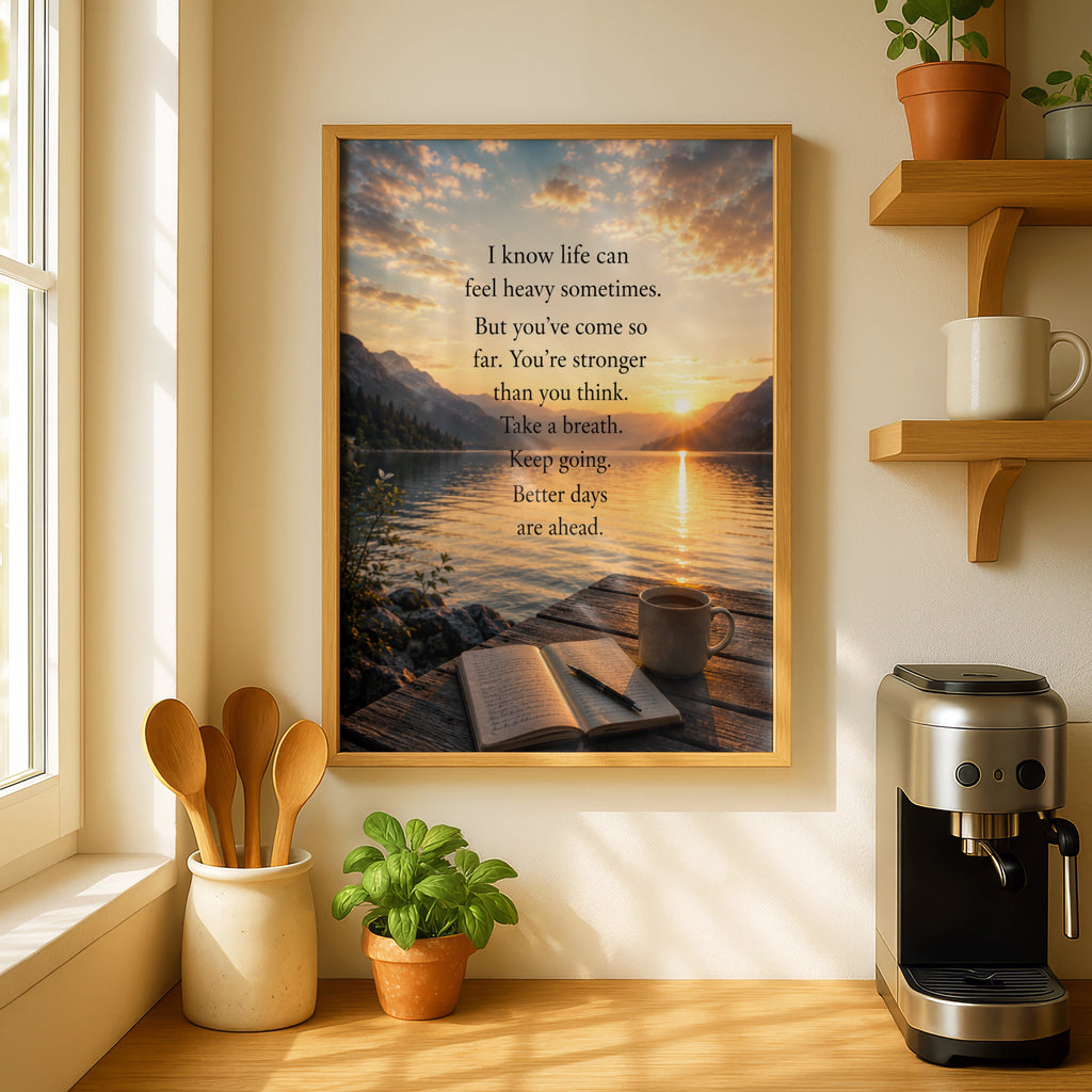 Better Days Ahead Motivational Quote Print, Sunset Lake Wall Art Poster