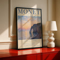 Monet Etretat Cliff Sunset Print, Impressionist Wall Art, French Coastal Poster
