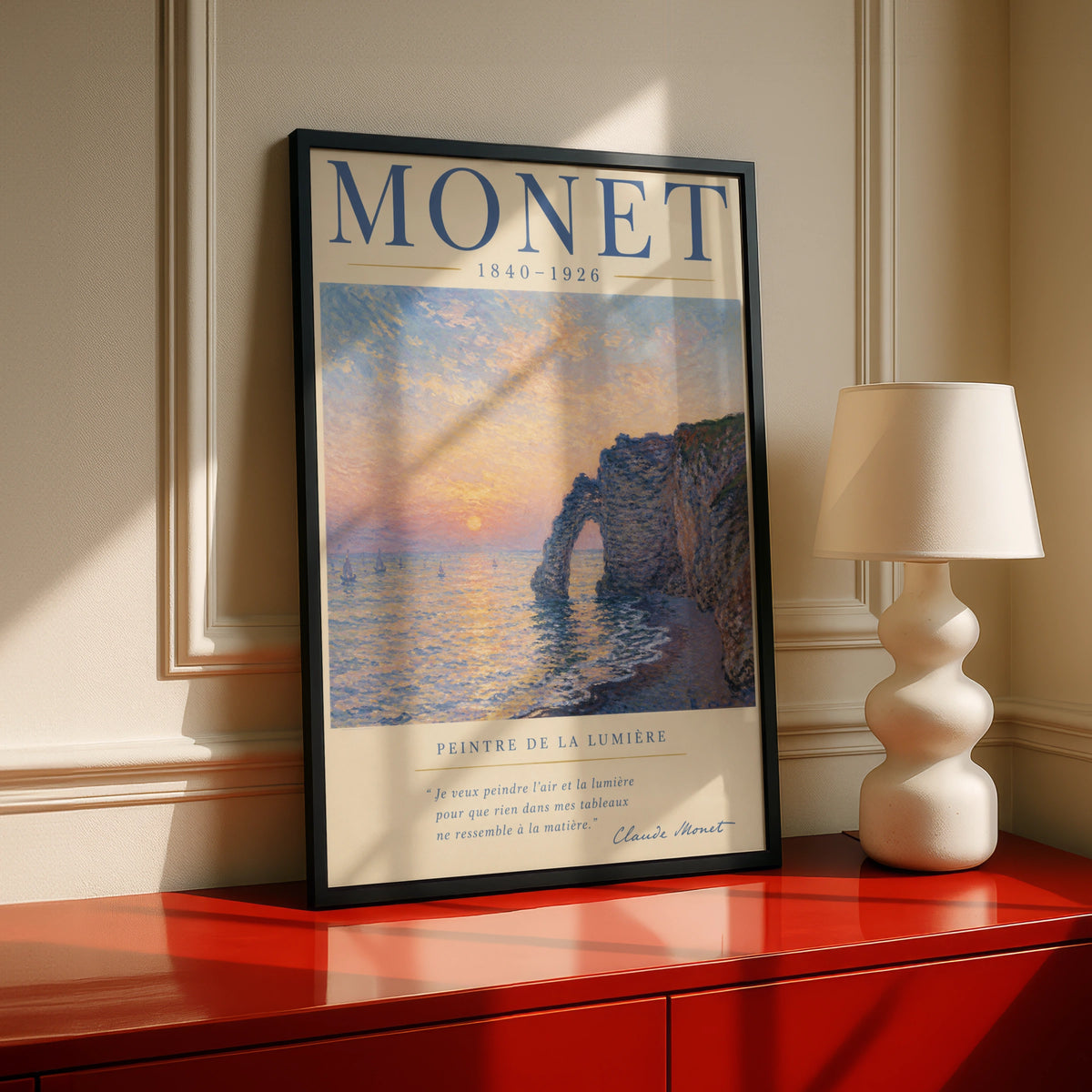 Monet Etretat Cliff Sunset Print, Impressionist Wall Art, French Coastal Poster