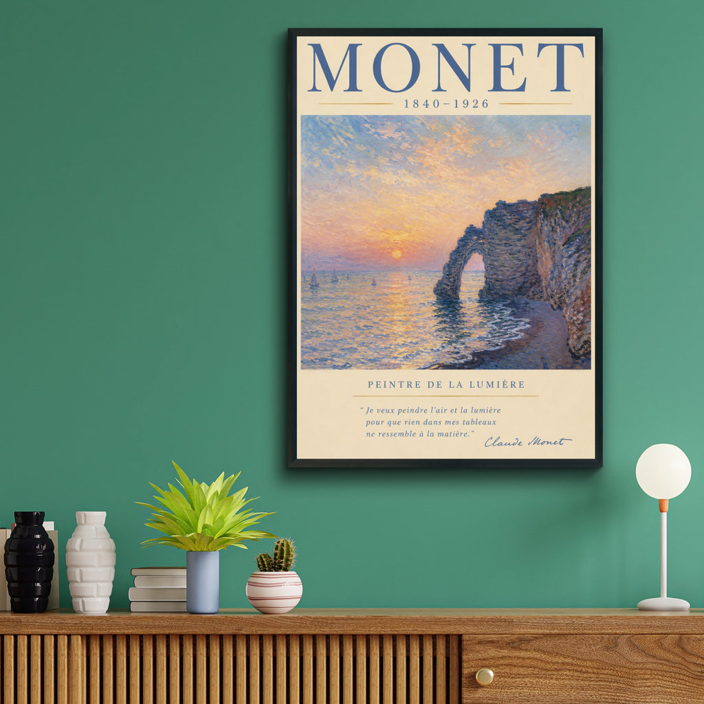 Monet Etretat Cliff Sunset Print, Impressionist Wall Art, French Coastal Poster